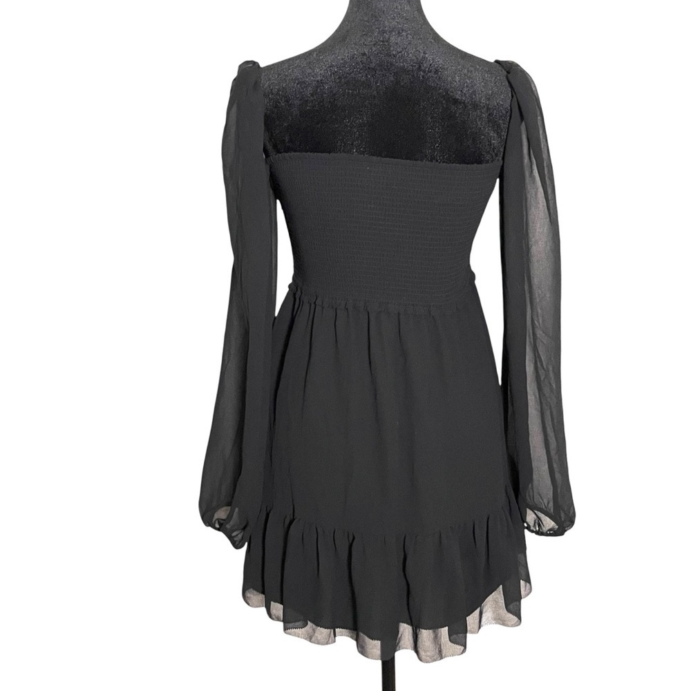 Aritzia Wilfred New Tempest Smocked Chiffon Black Mini Blouson Dress — Small - Picture 7 of 14